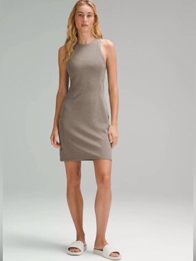 Lululemon Ribbed Softstreme Slim-Fit Tank Dress Nomad Taupe Size 6